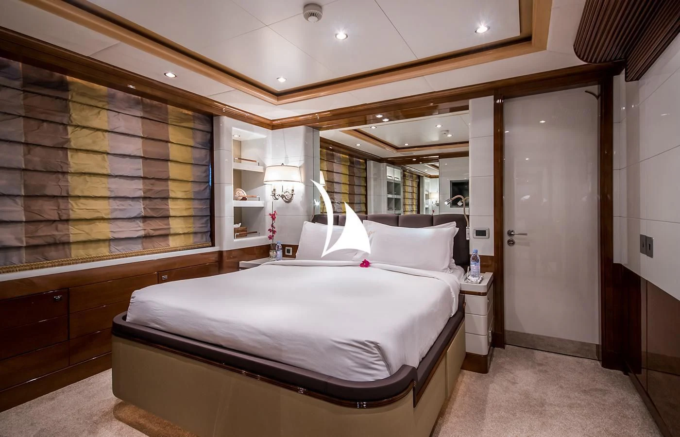 a bed in a room aboard DIANE Yacht for Charter