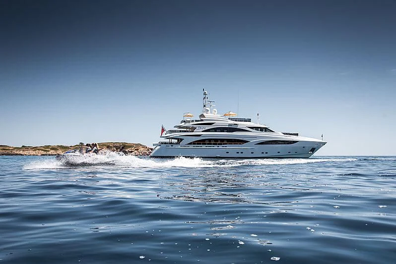 a white yacht on the water aboard DIANE Yacht for Charter
