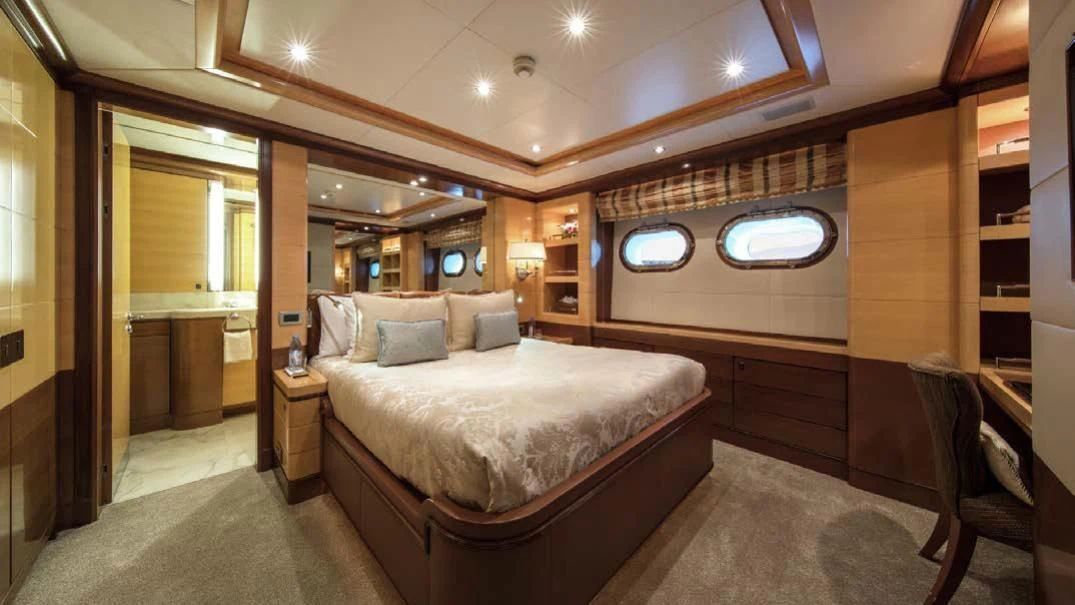 a bed in a room aboard DIANE Yacht for Charter
