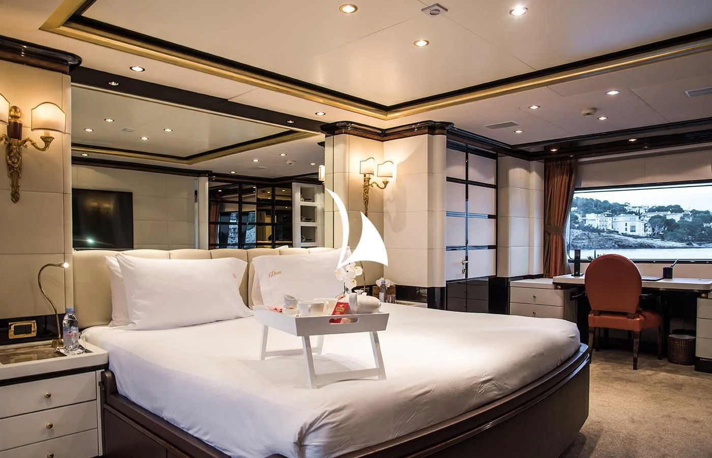 a large bed in a room aboard DIANE Yacht for Charter