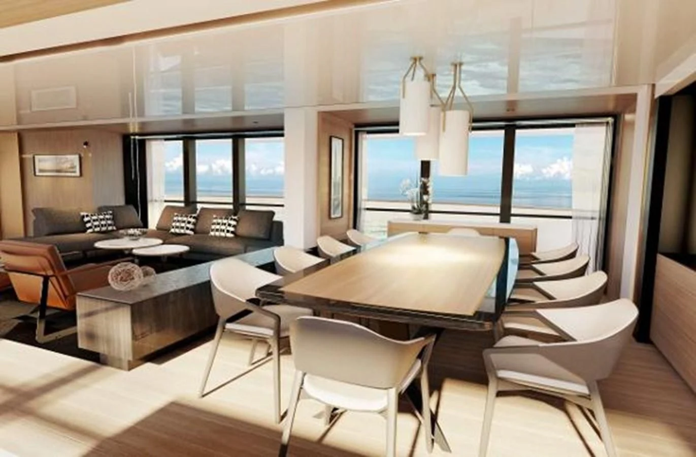 a room with a table chairs and a tv aboard 42 METER OCEAN Yacht for Sale