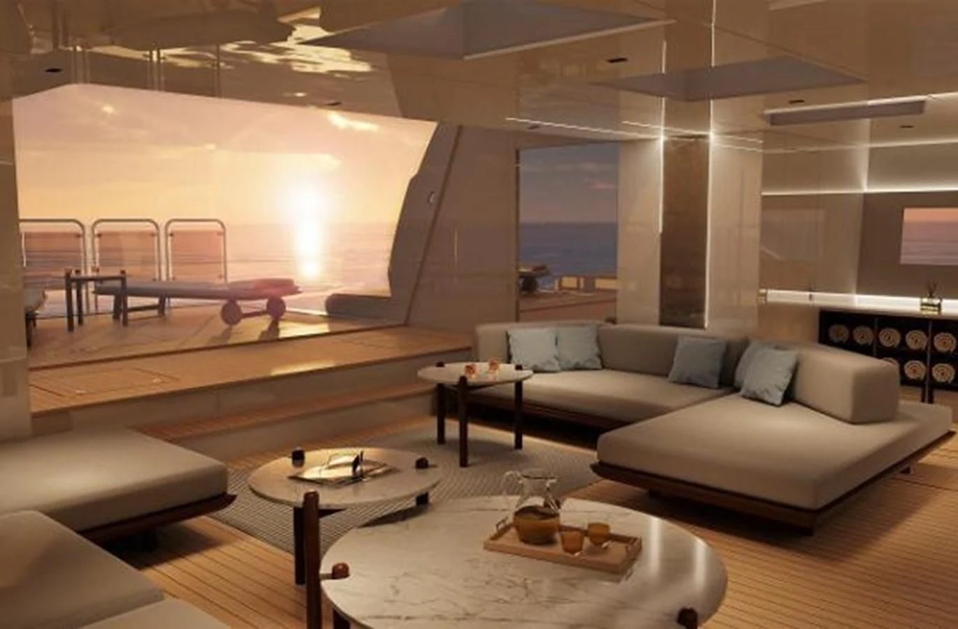 a modern looking living room aboard 42 METER OCEAN Yacht for Sale