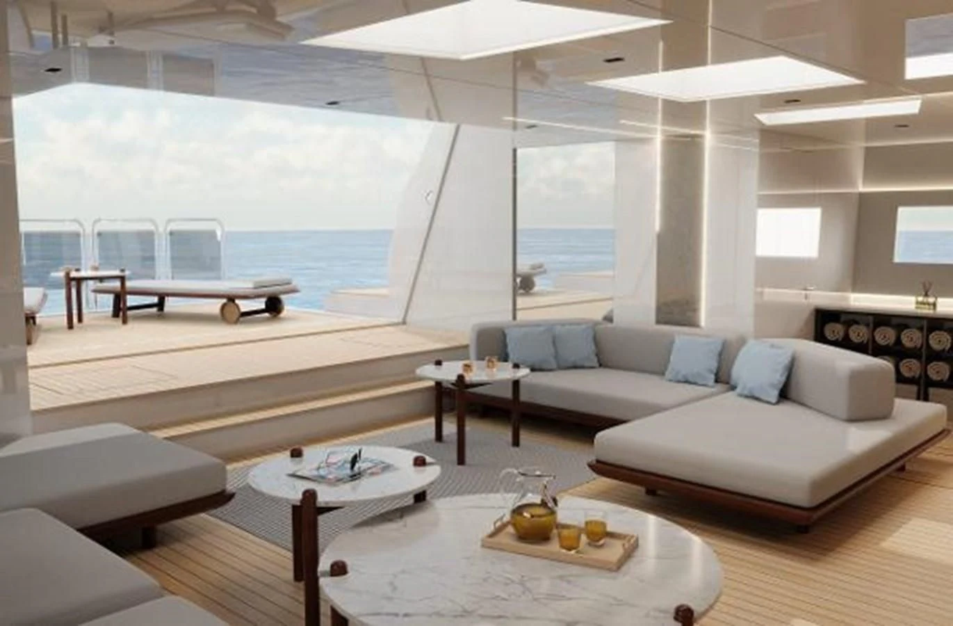 a living room with a large pool aboard 42 METER OCEAN Yacht for Sale