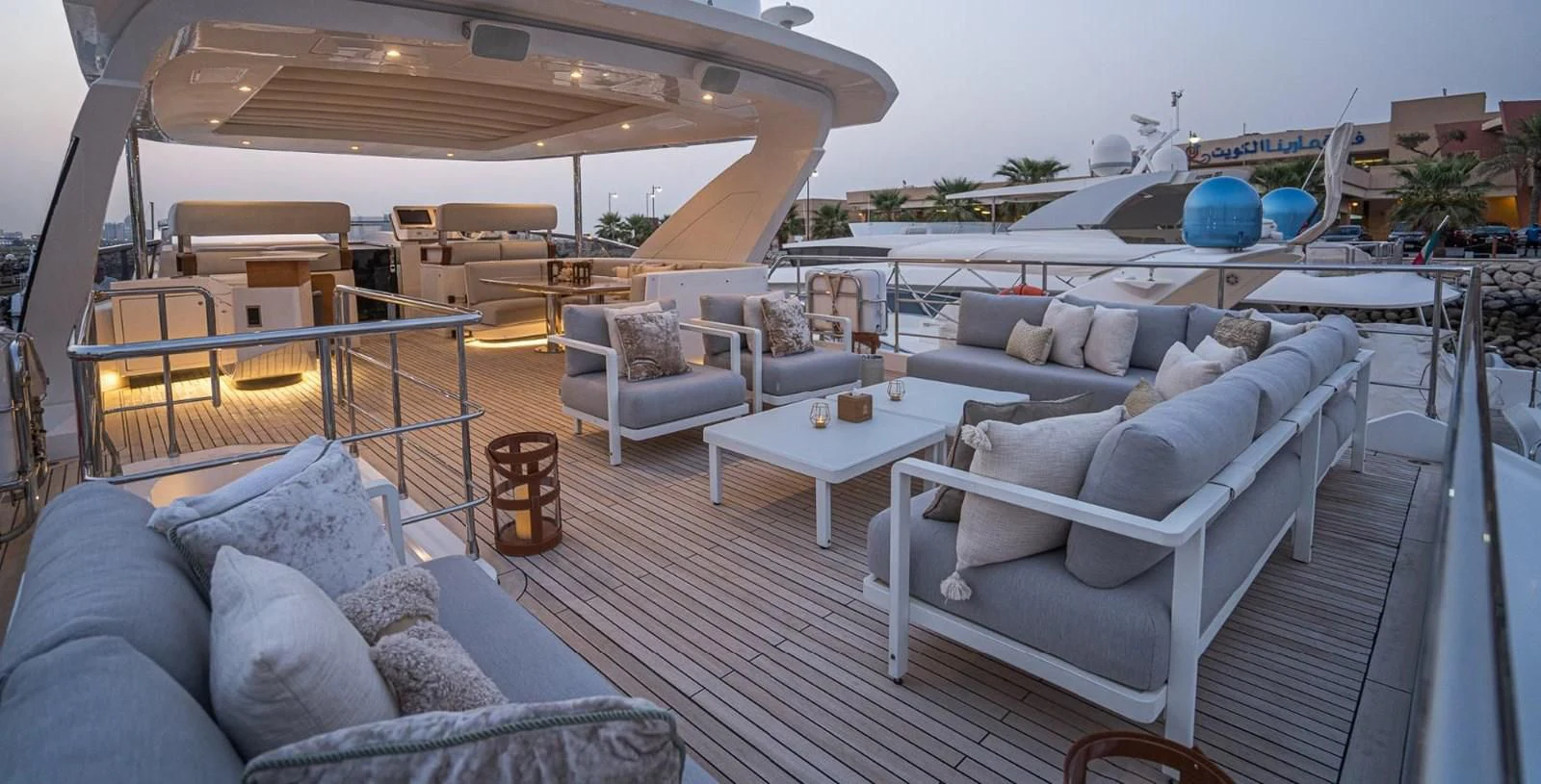 a large living room with a deck aboard LULWA Yacht for Sale