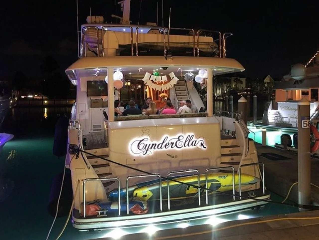 a group of people in a ride aboard CYNDERELLA Yacht for Sale