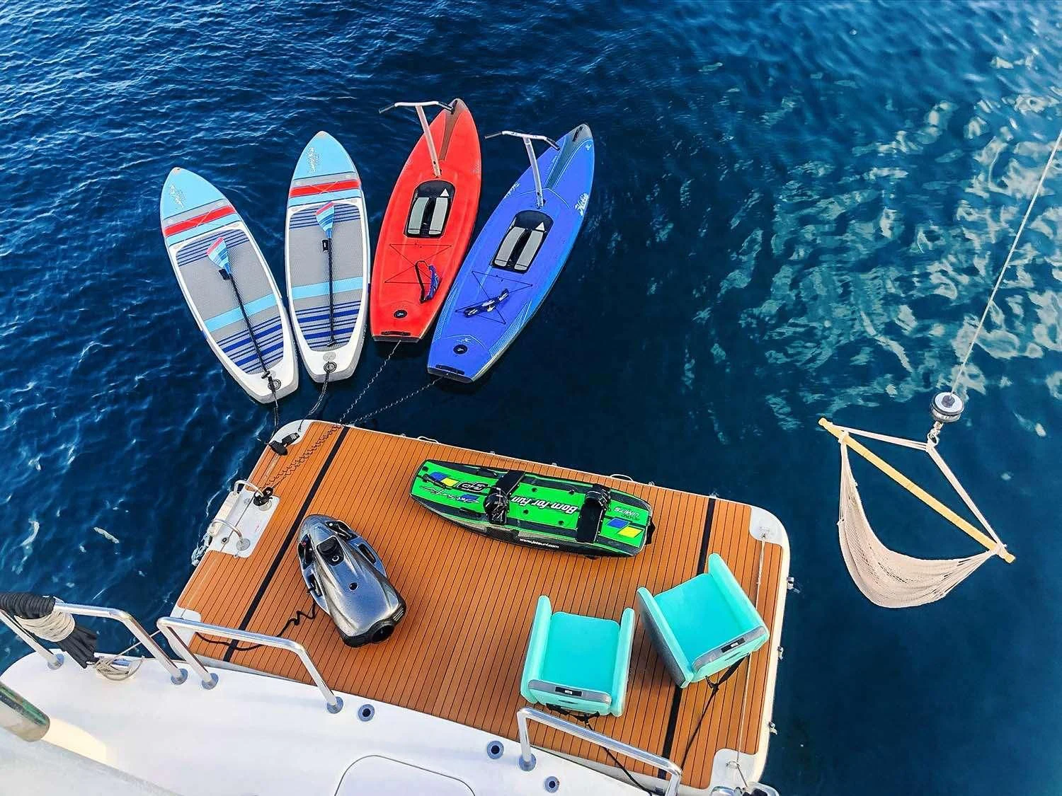 a boat with a laptop on it aboard CYNDERELLA Yacht for Sale