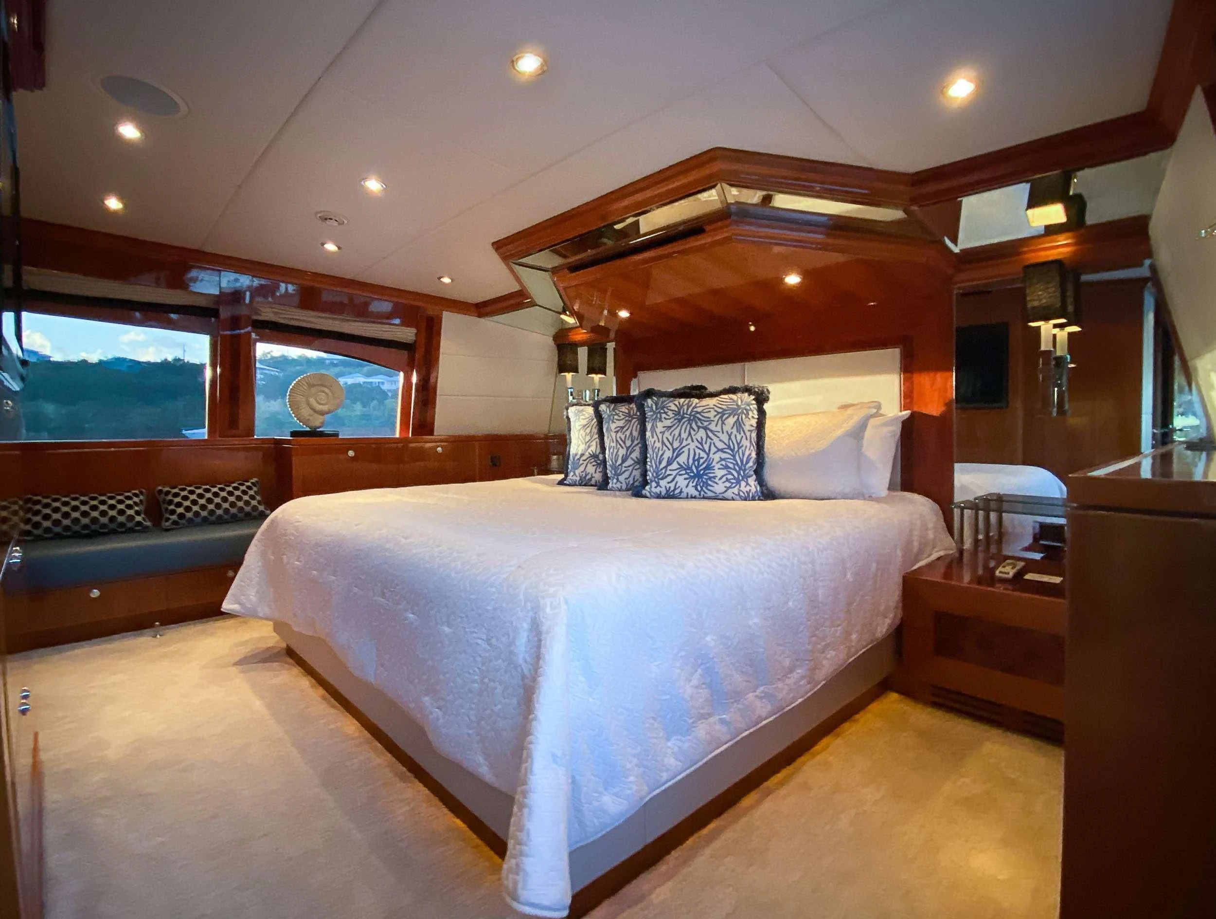 a bed in a room aboard CYNDERELLA Yacht for Sale