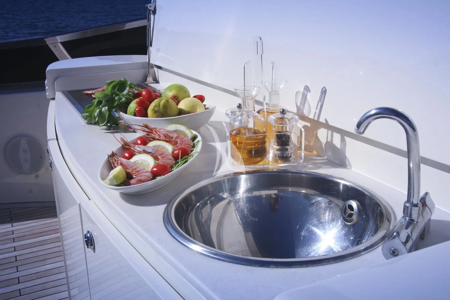 a sink full of food aboard RAMSES II Yacht for Sale
