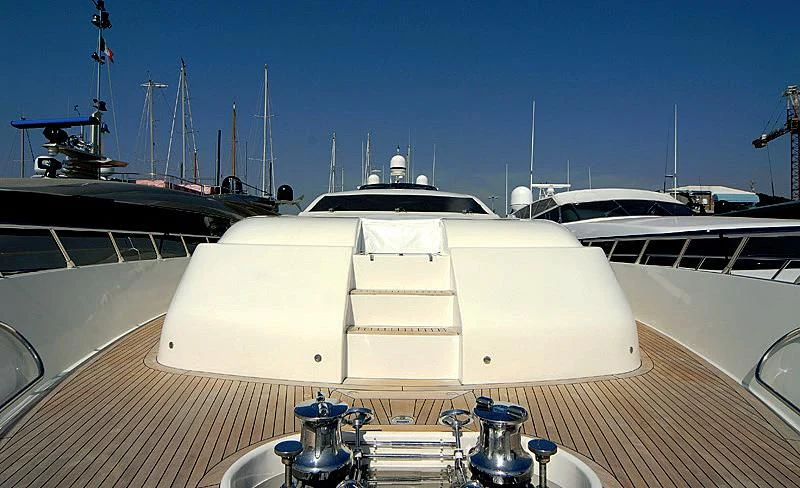 a white boat on a deck aboard RAMSES II Yacht for Sale