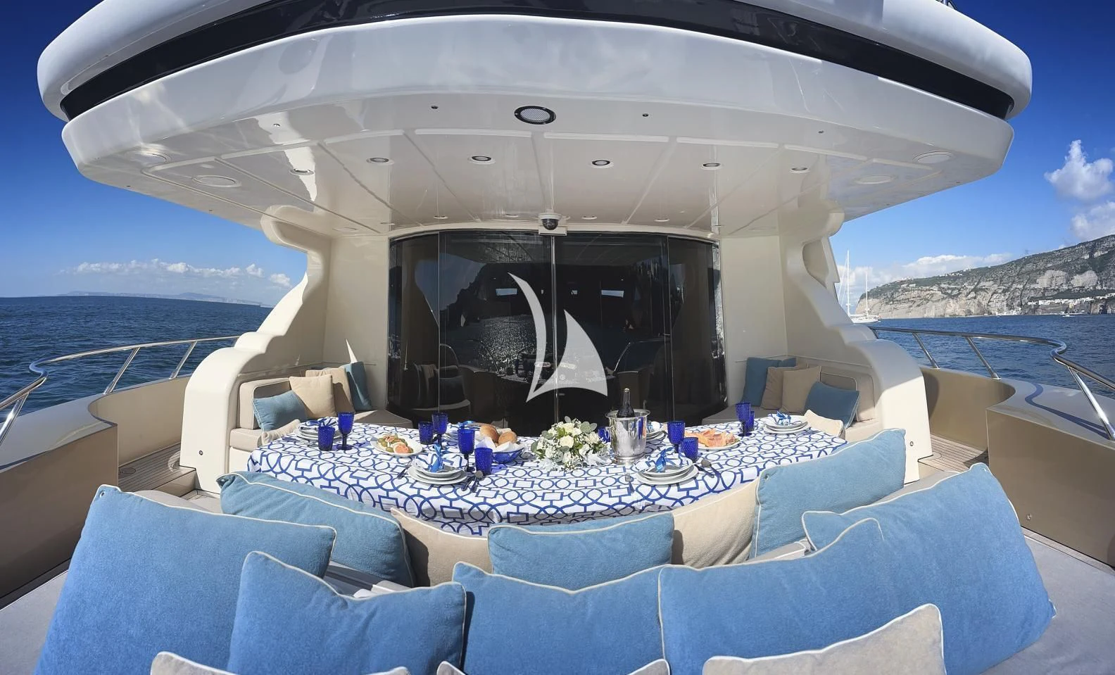 a large tent with a group of people sitting on it aboard RAMSES II Yacht for Sale