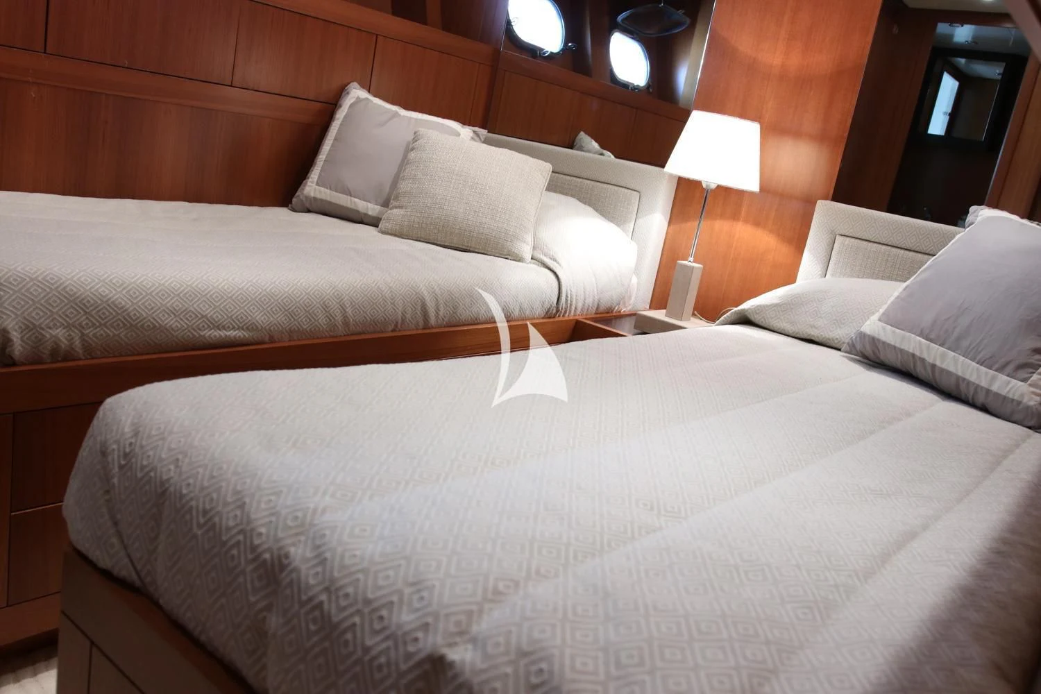 a bed with white sheets aboard RAMSES II Yacht for Sale