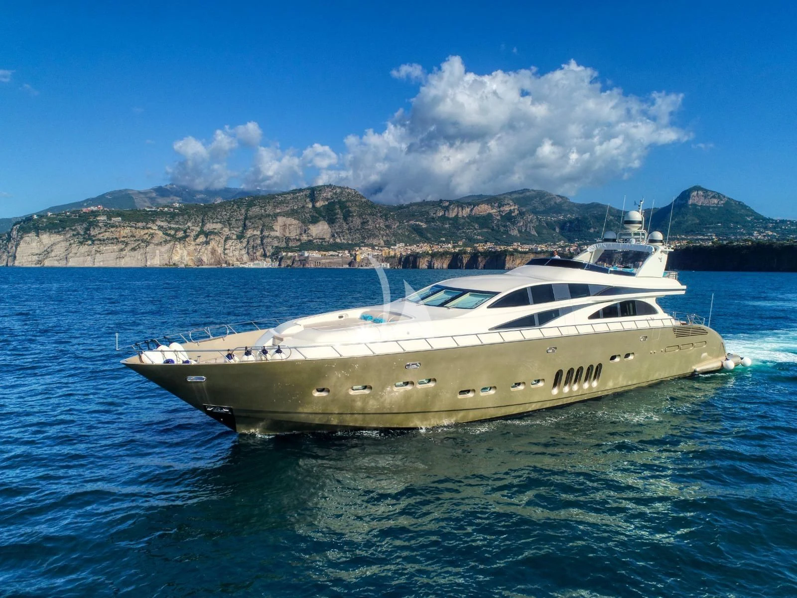 a white yacht in the water aboard RAMSES II Yacht for Sale