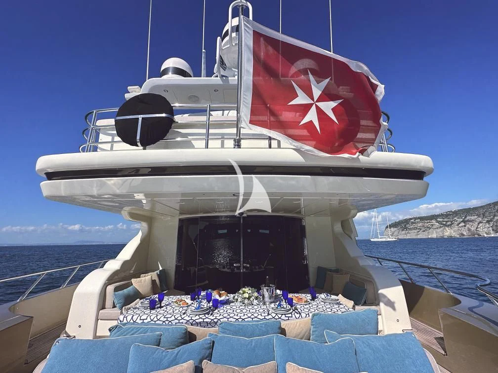 a boat with a star on the front aboard RAMSES II Yacht for Sale