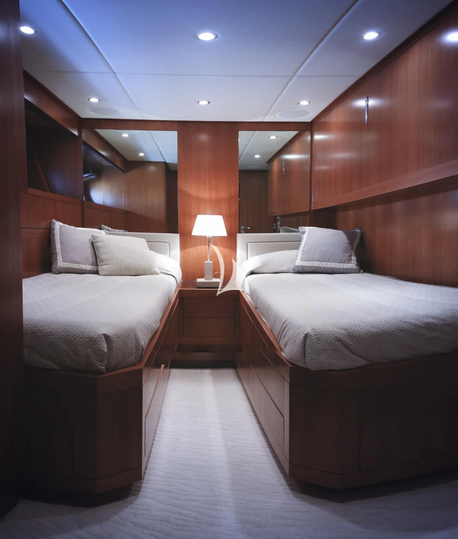 a room with two beds aboard RAMSES II Yacht for Sale