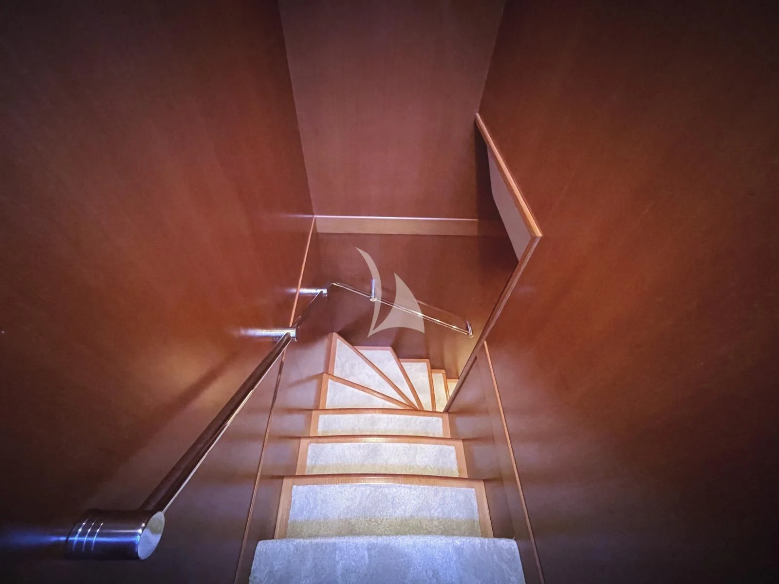 a person climbing up a staircase aboard RAMSES II Yacht for Sale