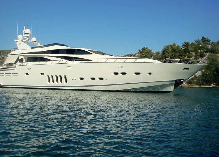 a white yacht on the water aboard RAMSES II Yacht for Sale