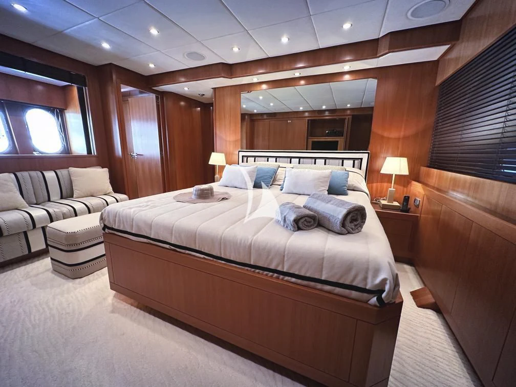 a bed in a room aboard RAMSES II Yacht for Sale