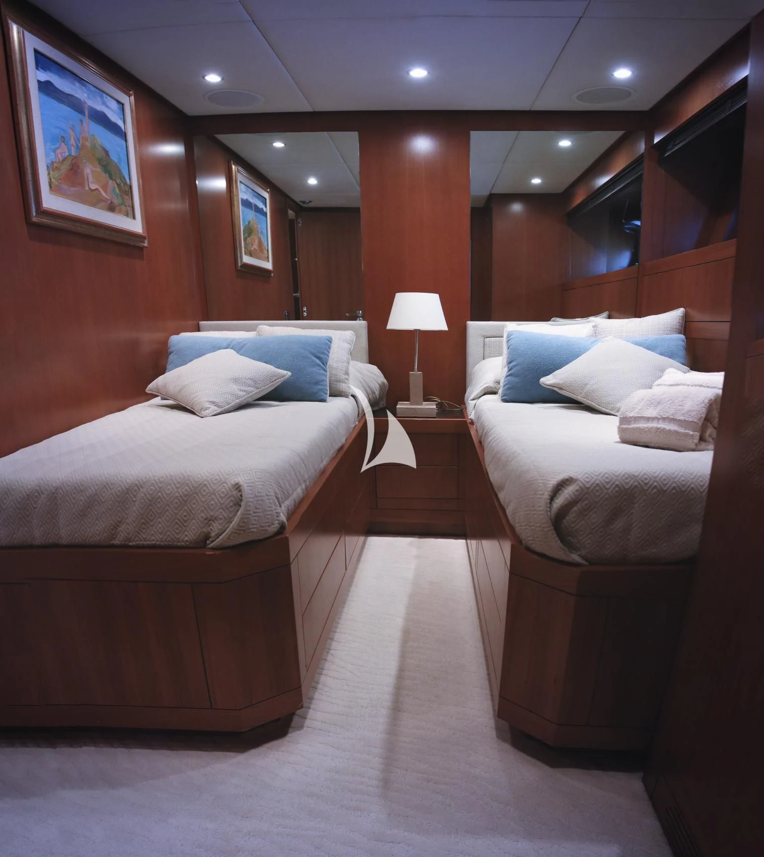 a room with two beds aboard RAMSES II Yacht for Sale
