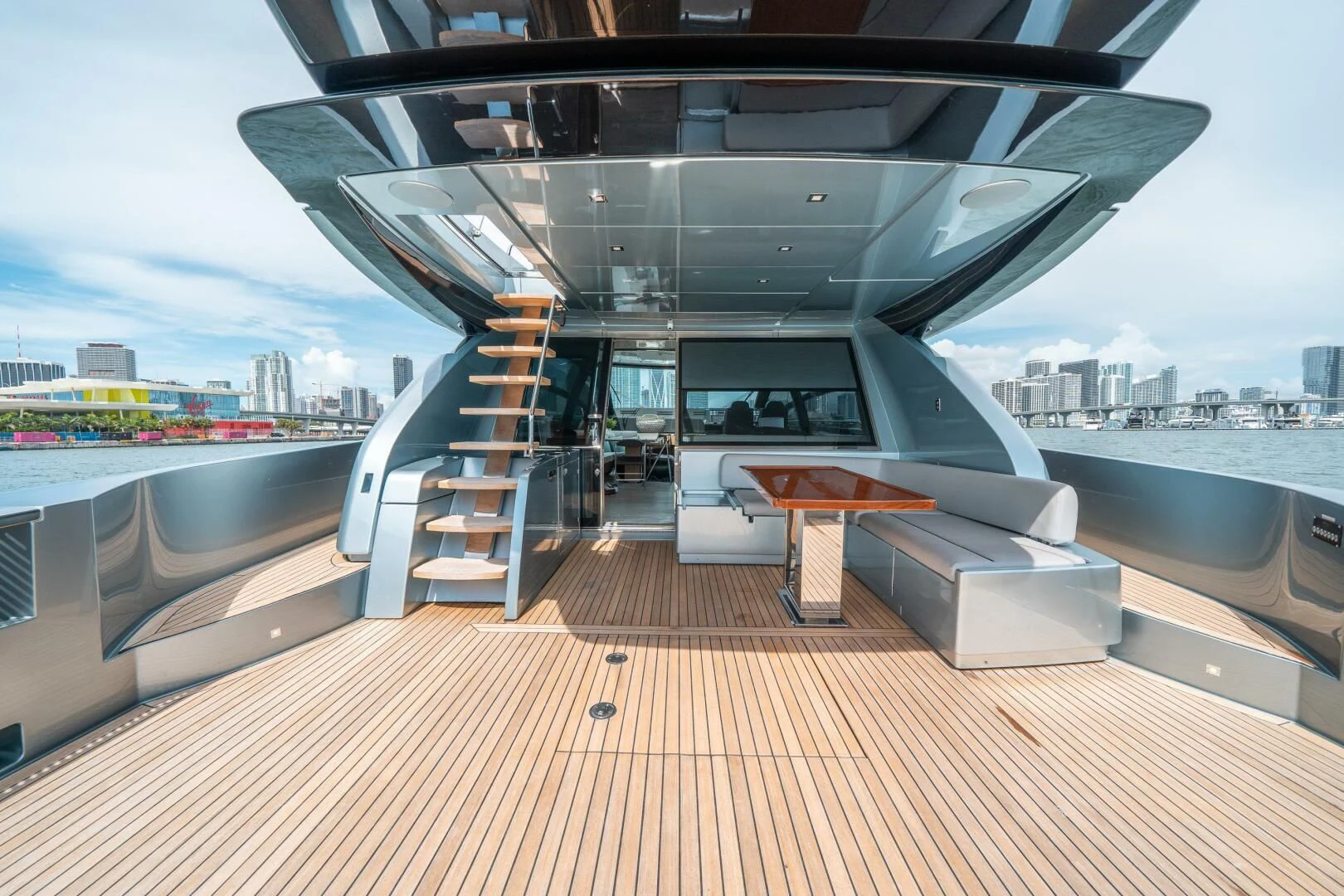 a deck with a view of a city and water aboard RECREATIONAL USE Yacht for Sale