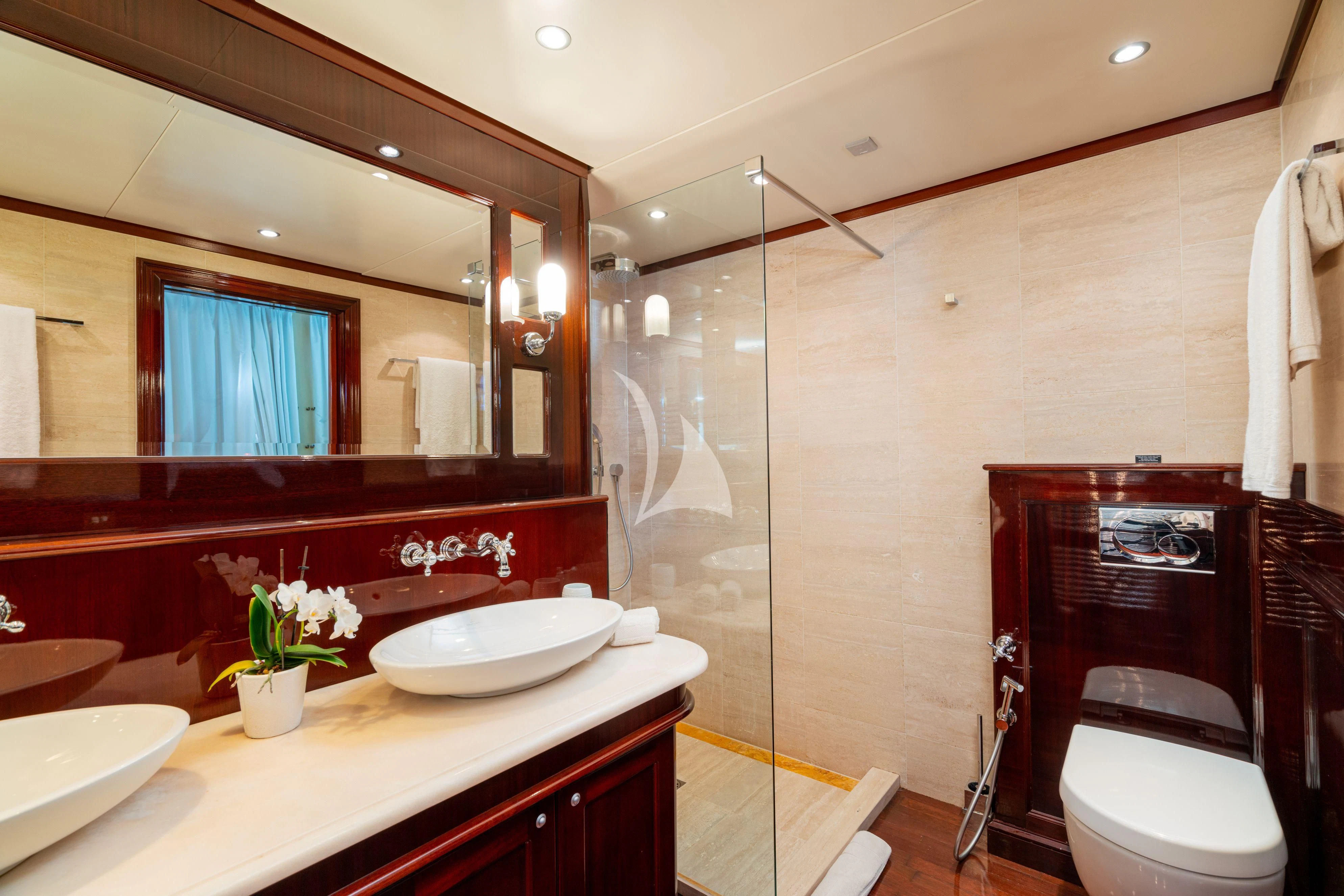 a bathroom with a sink and a toilet aboard SEA LION Yacht for Sale