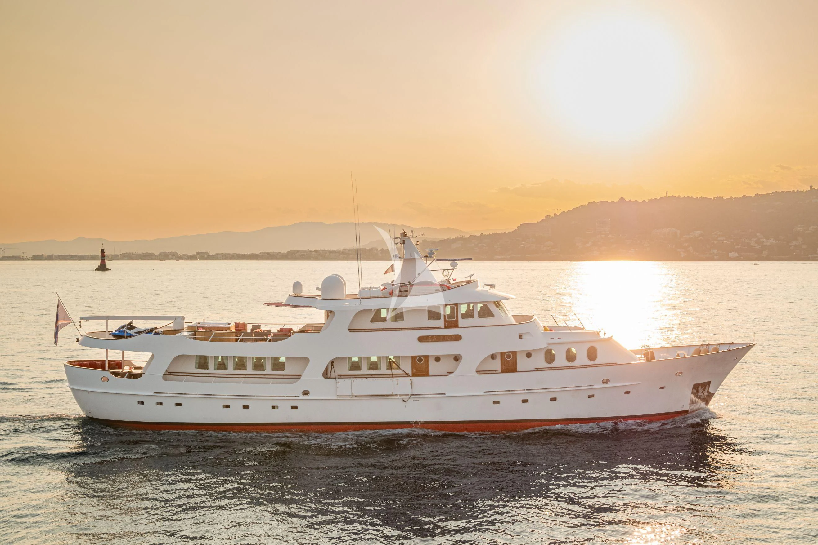 a boat on the water aboard SEA LION Yacht for Sale