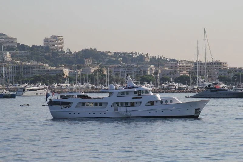 a group of boats in a harbor aboard SEA LION Yacht for Sale
