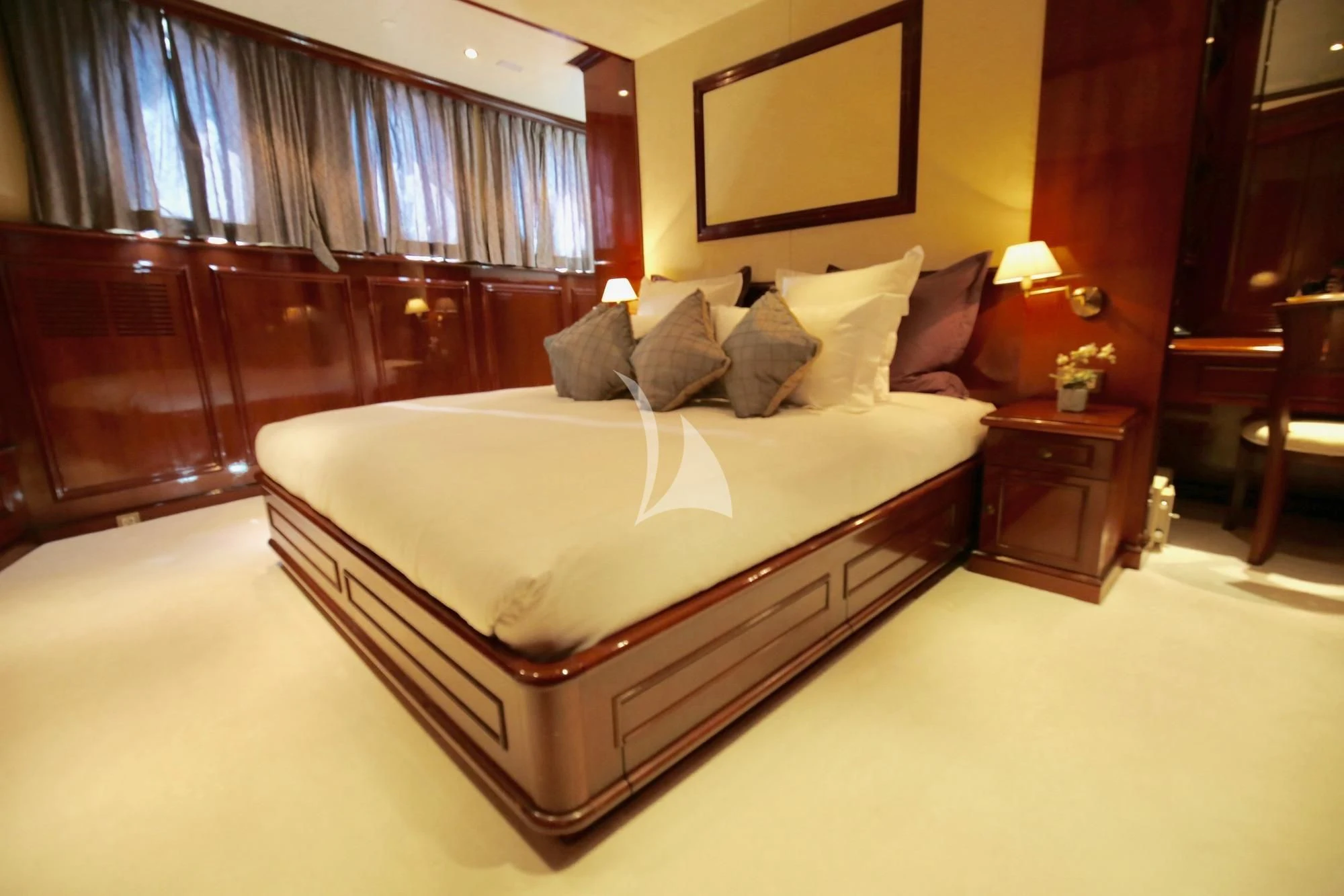 a bed in a hotel room aboard SEA LION Yacht for Sale