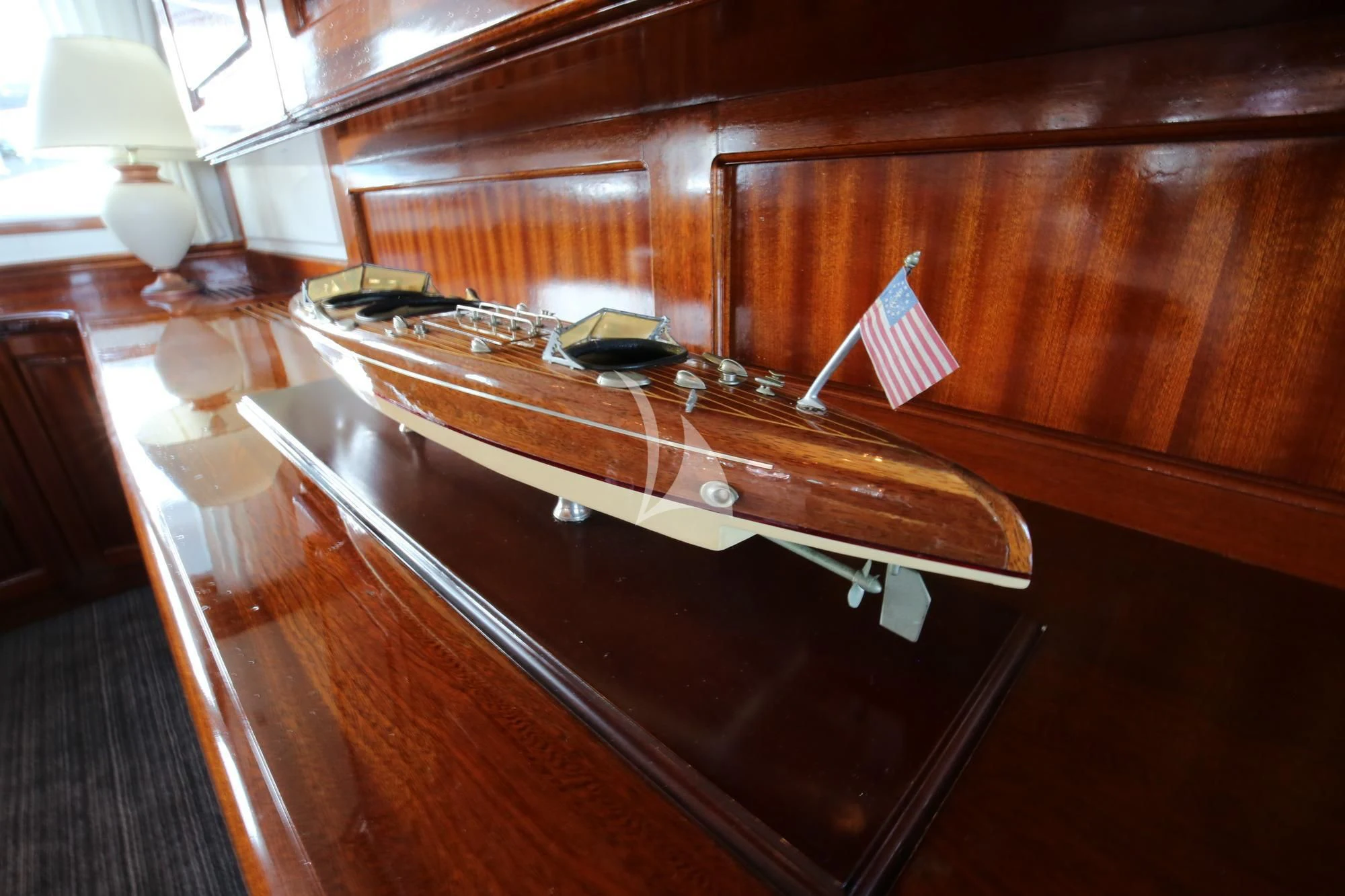 a courtroom with a flag aboard SEA LION Yacht for Sale