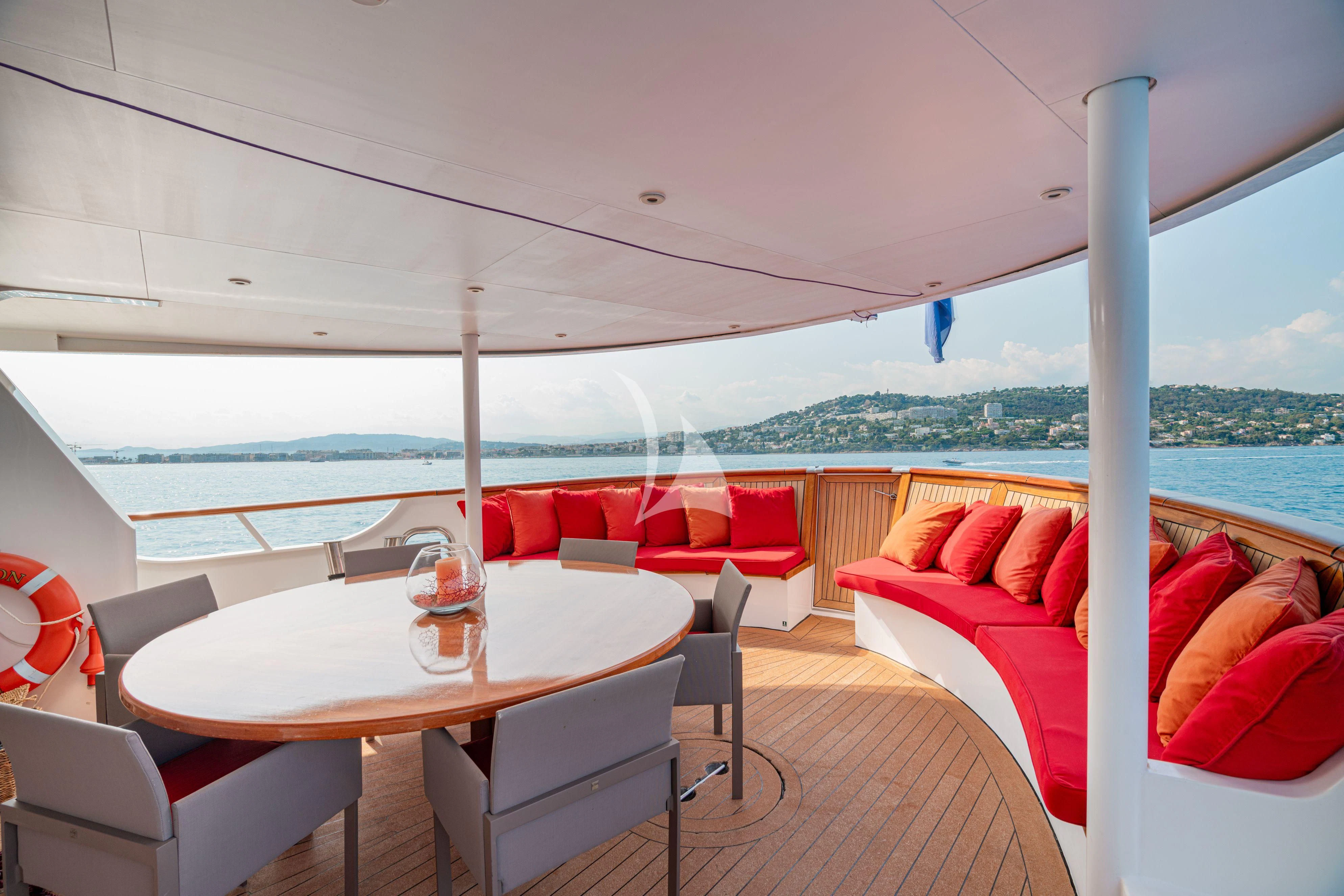 a table and chairs on a boat aboard SEA LION Yacht for Sale