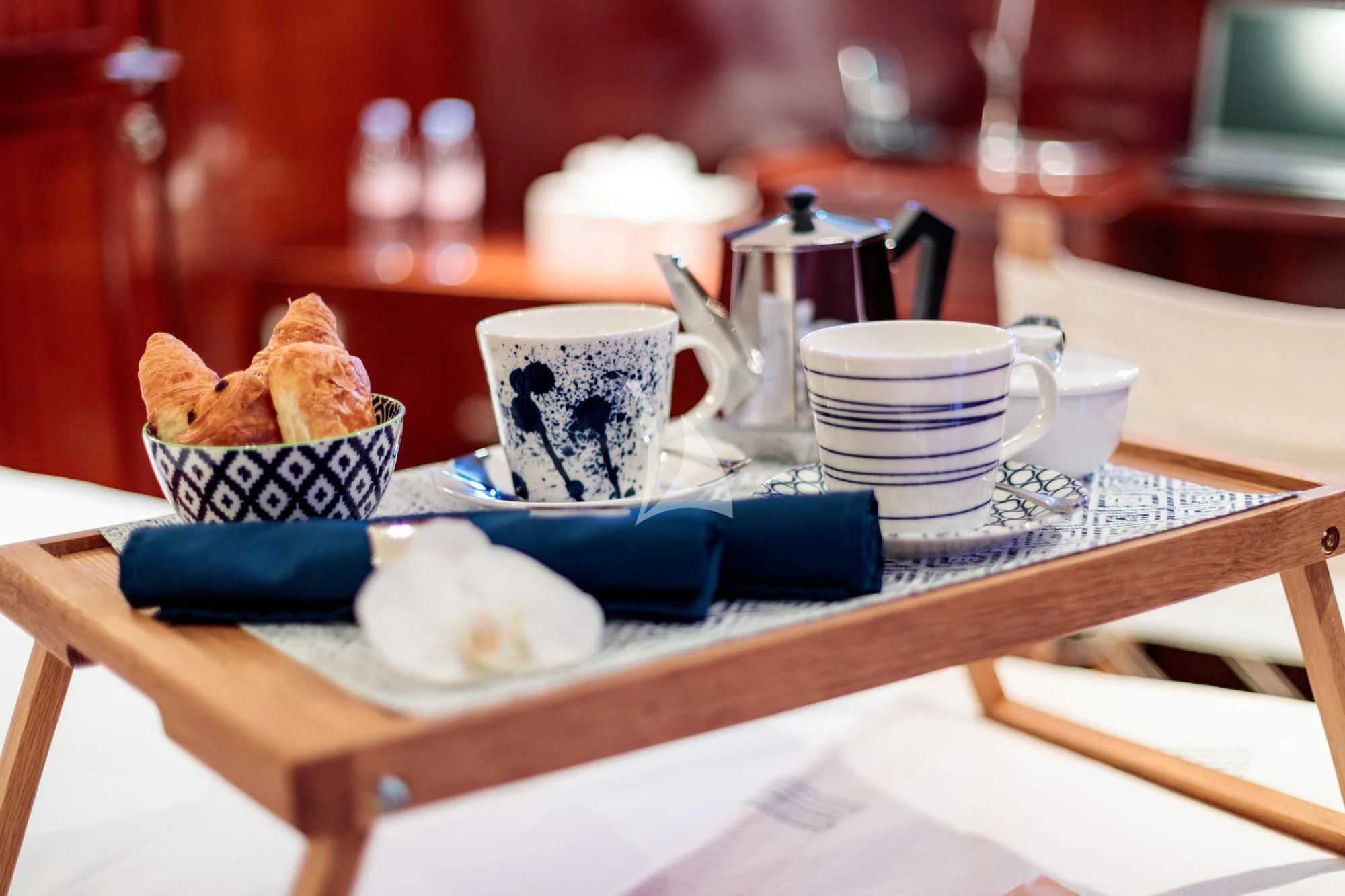 a table with a variety of dishes on it aboard VITA DOLCE Yacht for Sale