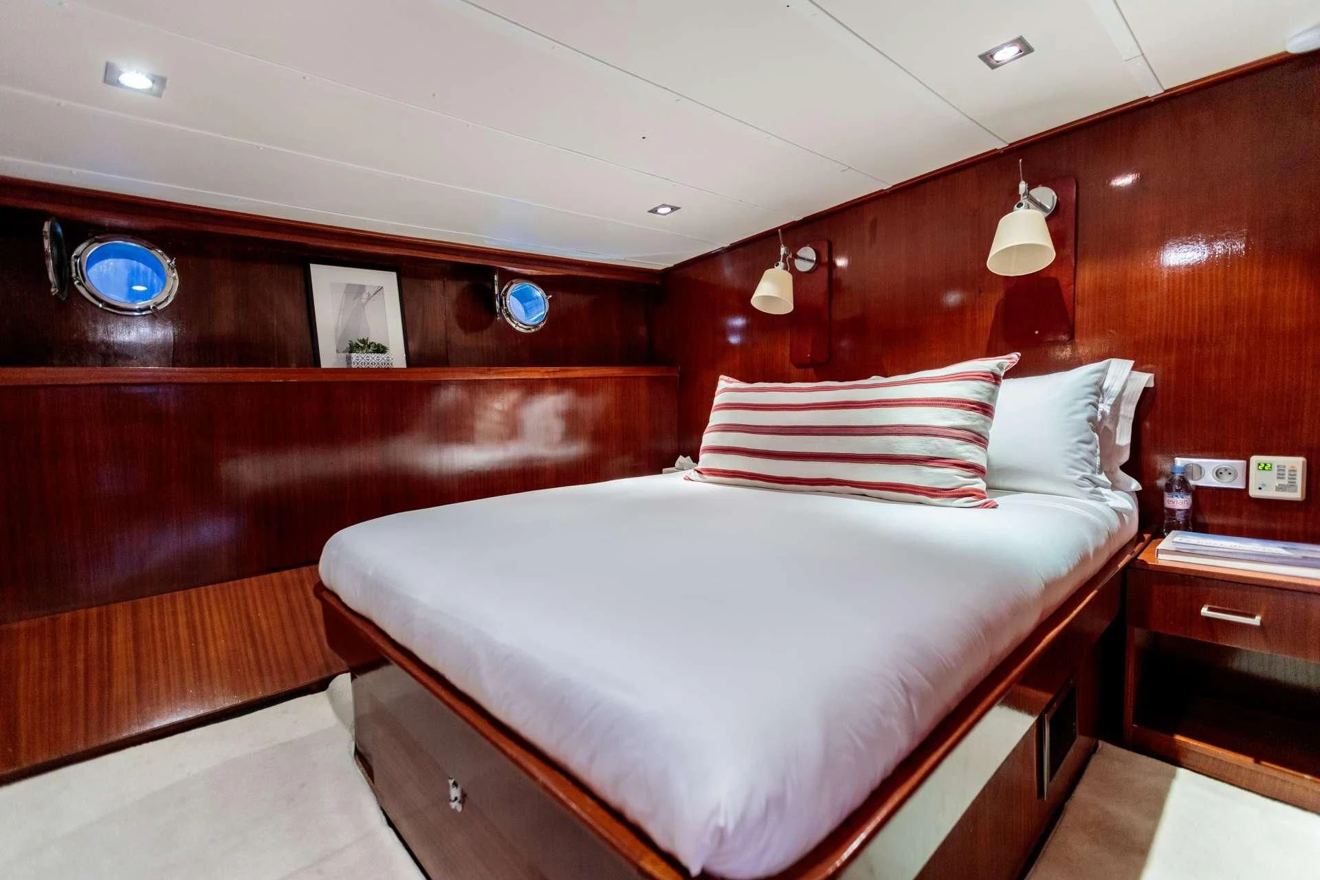 a bed in a room aboard VITA DOLCE Yacht for Sale