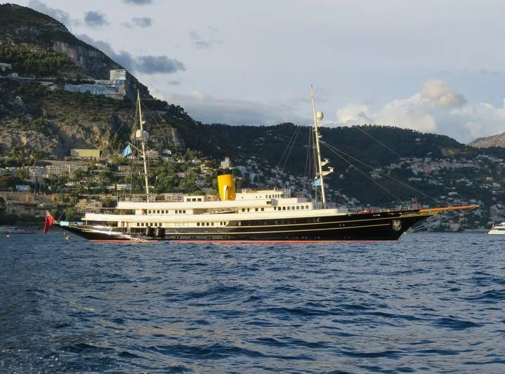 a large ship in the water aboard NERO Yacht for Sale
