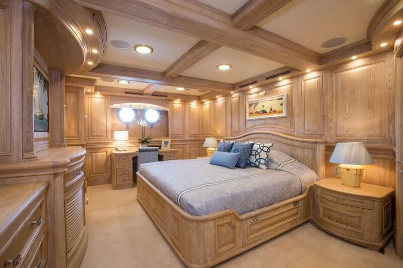 a large bedroom with a large bed aboard NERO Yacht for Sale