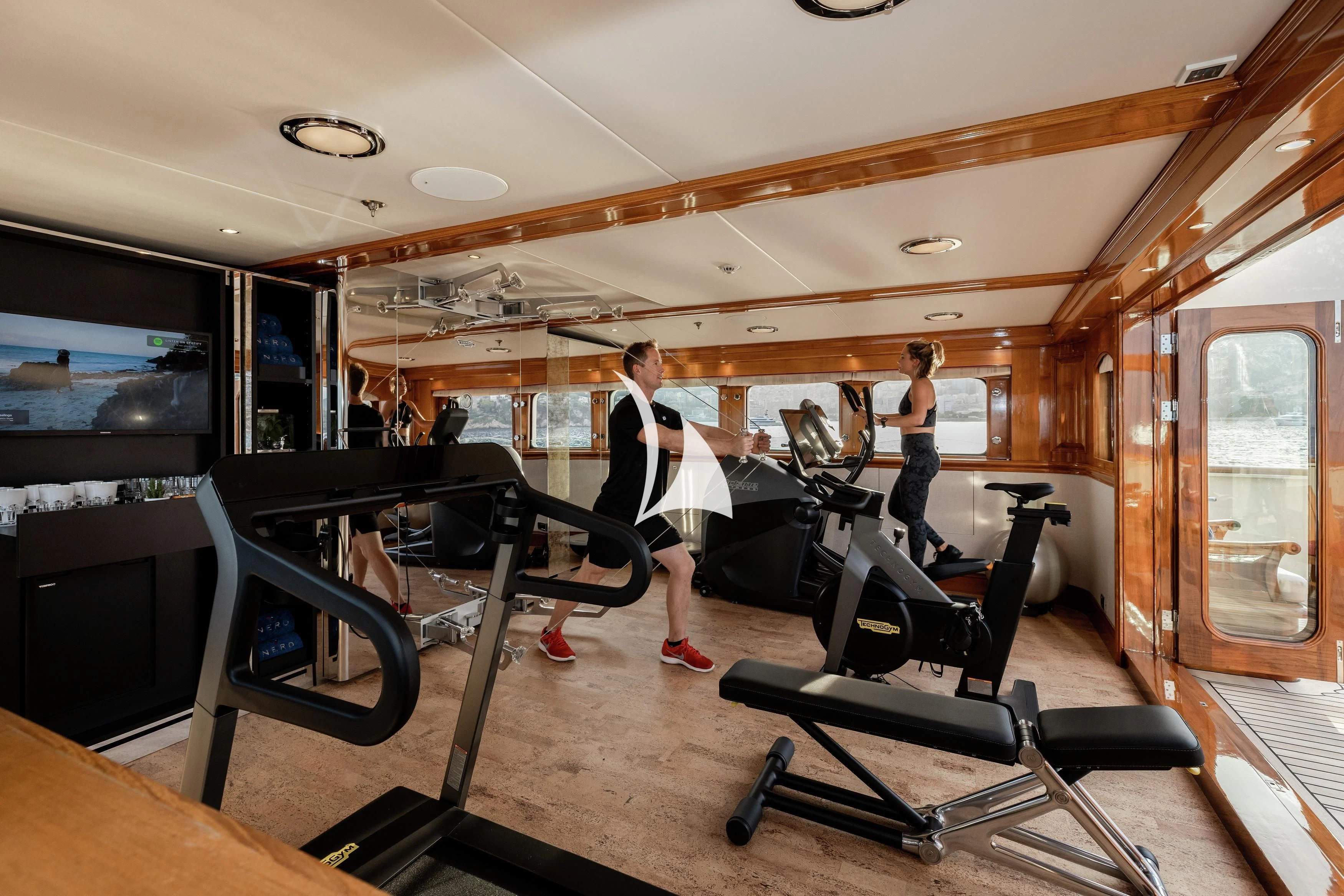 people walking in a building aboard NERO Yacht for Sale
