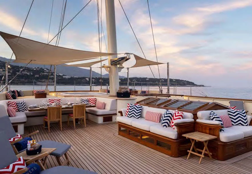 a boat on a deck aboard NERO Yacht for Sale