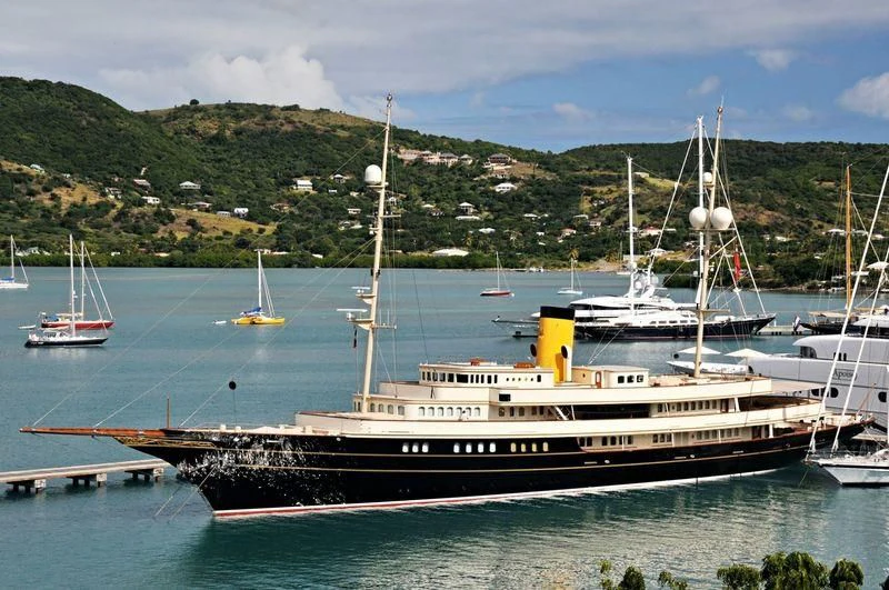 a large ship in the water aboard NERO Yacht for Sale