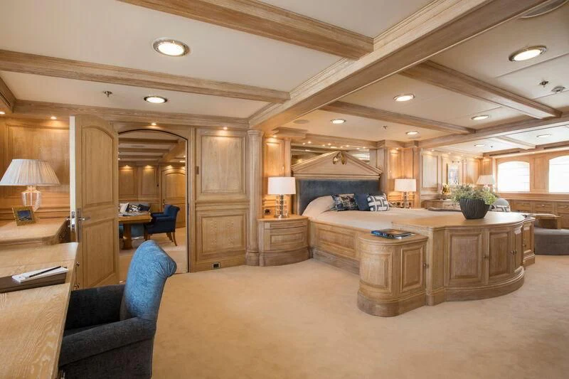 a large modern looking living room aboard NERO Yacht for Sale