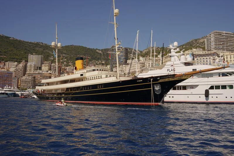 a large ship in the water aboard NERO Yacht for Sale