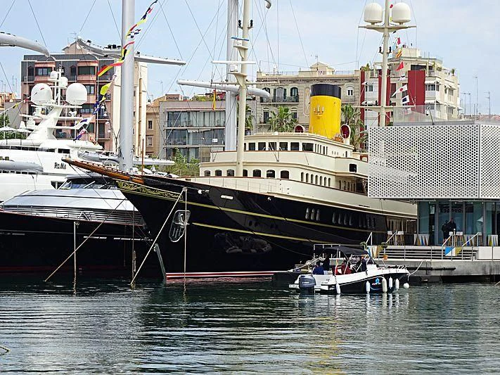 a large ship docked aboard NERO Yacht for Sale