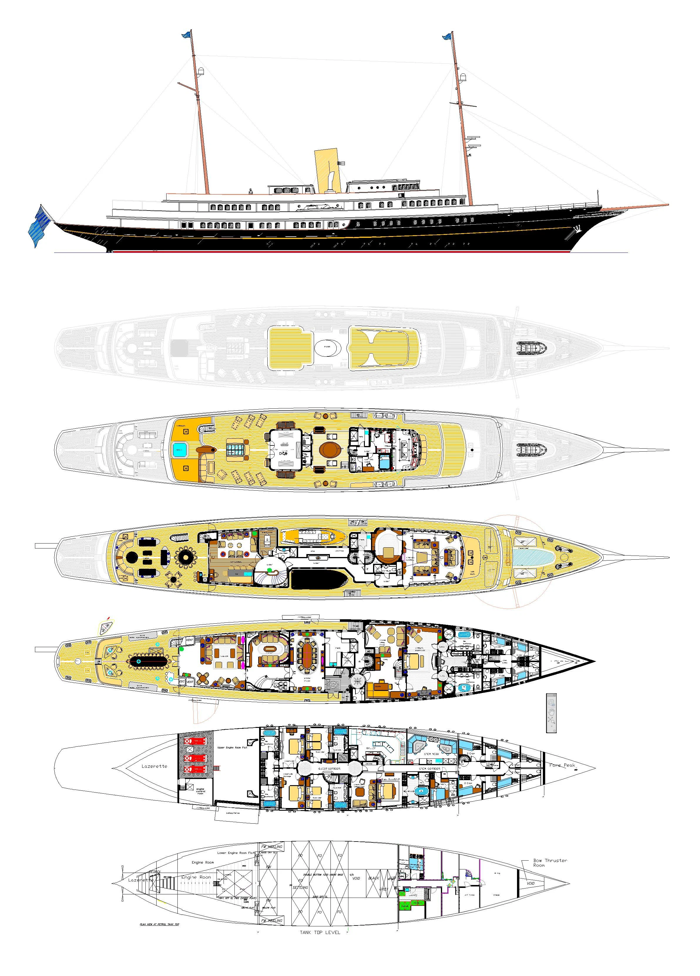 diagram, engineering drawing aboard NERO Yacht for Sale