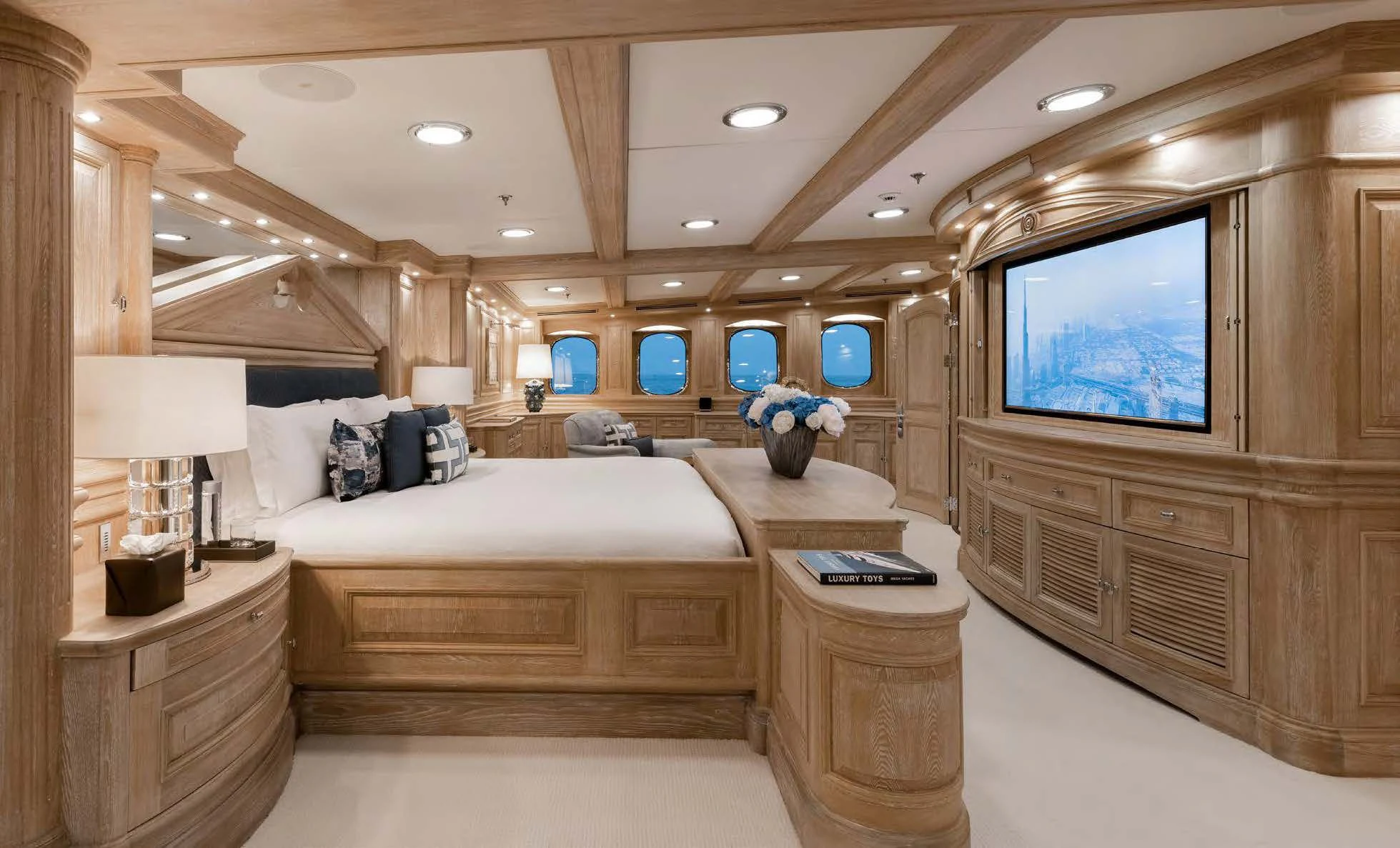 a room with a bed and a tv aboard NERO Yacht for Sale