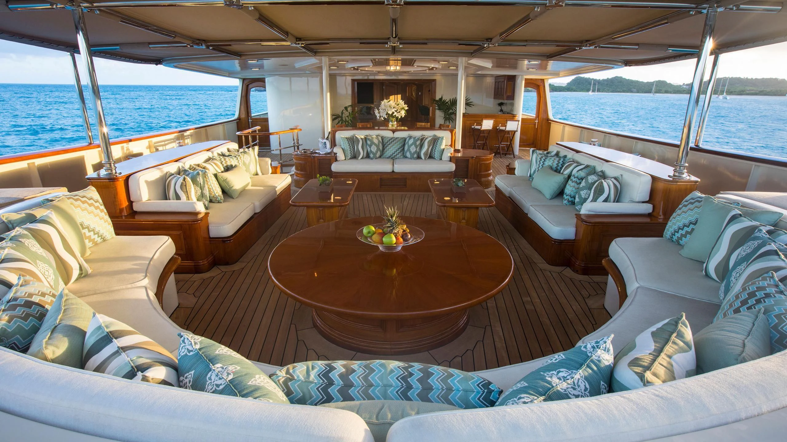 a living room with a large ocean aboard NERO Yacht for Sale