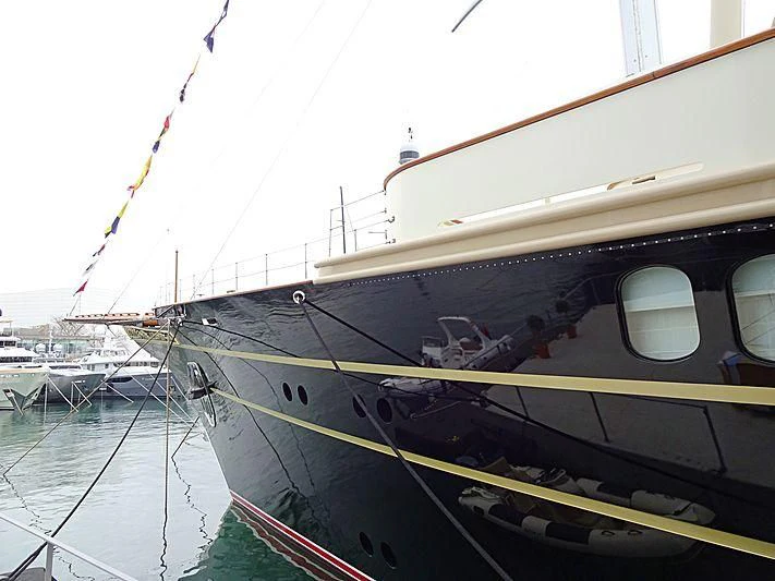 a boat docked at a pier aboard NERO Yacht for Sale