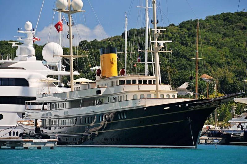 a large white boat in the water aboard NERO Yacht for Sale