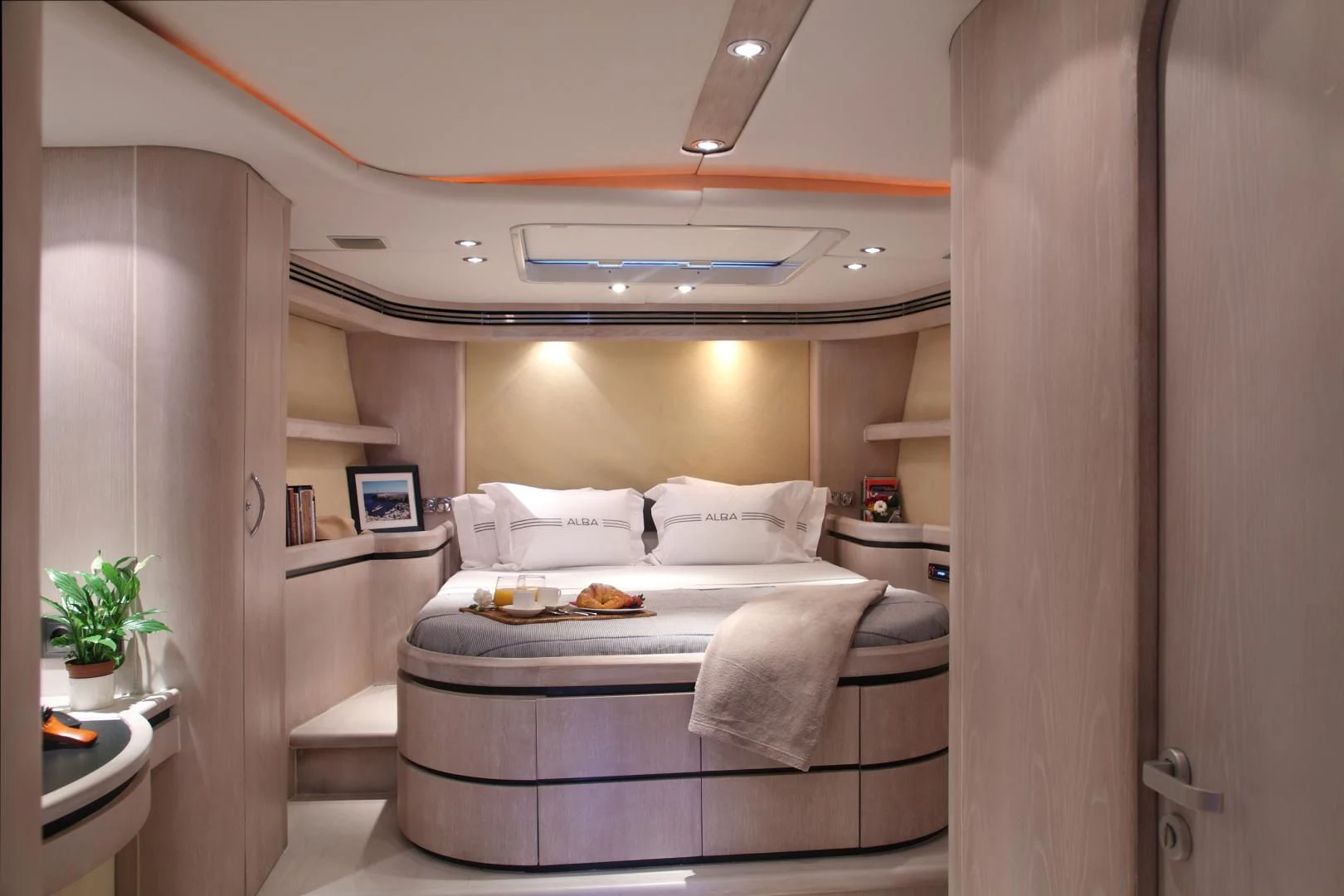 a bed in a room aboard MARIA ALBA II Yacht for Sale