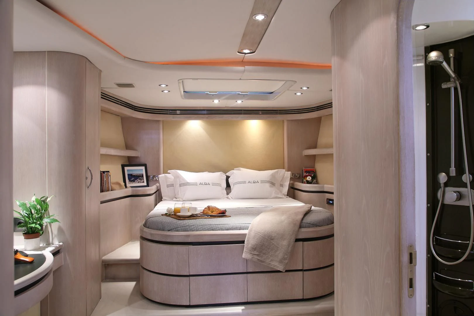 a bed in a room aboard MARIA ALBA II Yacht for Sale