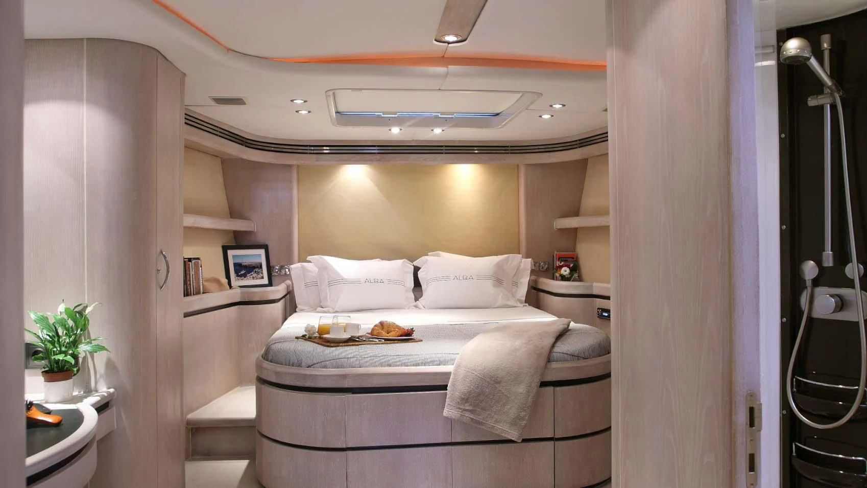 a bed in a room aboard MARIA ALBA II Yacht for Sale