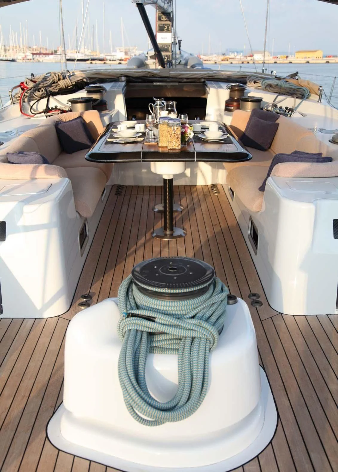 a hat on a table aboard MARIA ALBA II Yacht for Sale