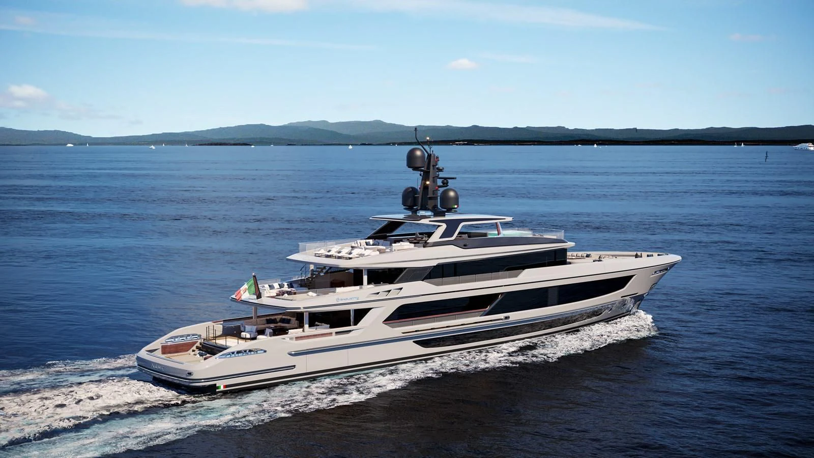 a white boat on a beach aboard ARK OF FATE Yacht for Sale