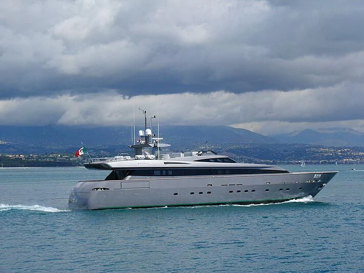 a large white boat in the water aboard VELVET Yacht for Sale